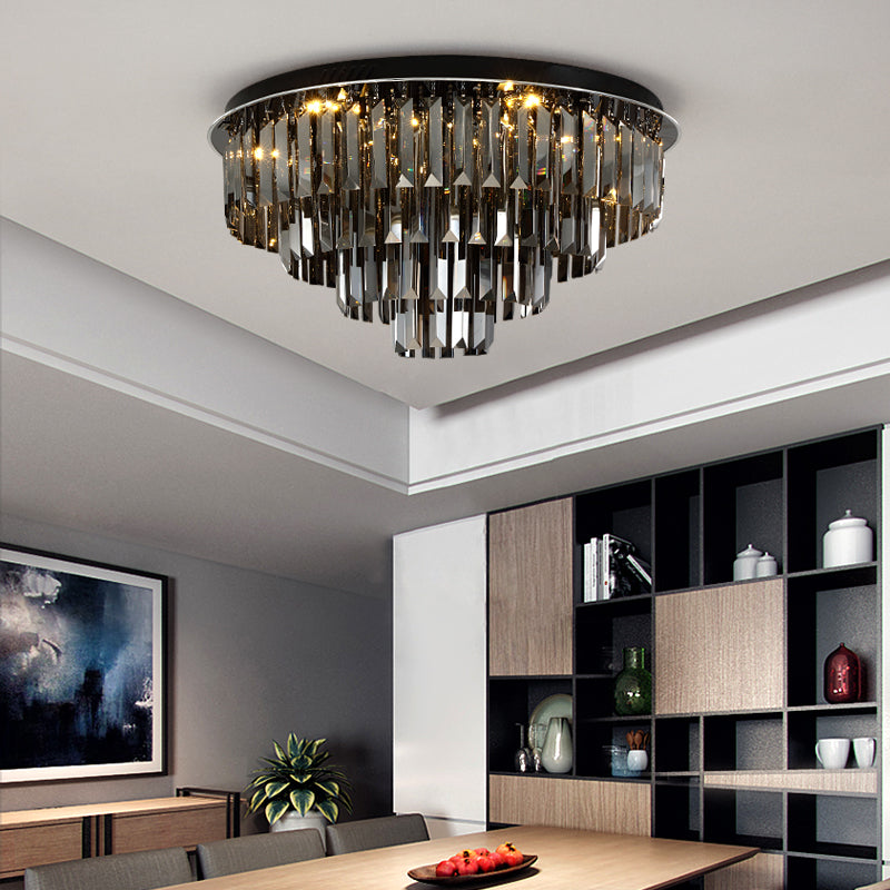 Smoke Gray Layered Ceiling Lamp Contemporary Crystal LED Ceiling Mount Light for Dining Room Smoke Gray 19.5" Clearhalo 'Ceiling Lights' 'Close To Ceiling Lights' 'Close to ceiling' 'Flush mount' Lighting' 152357