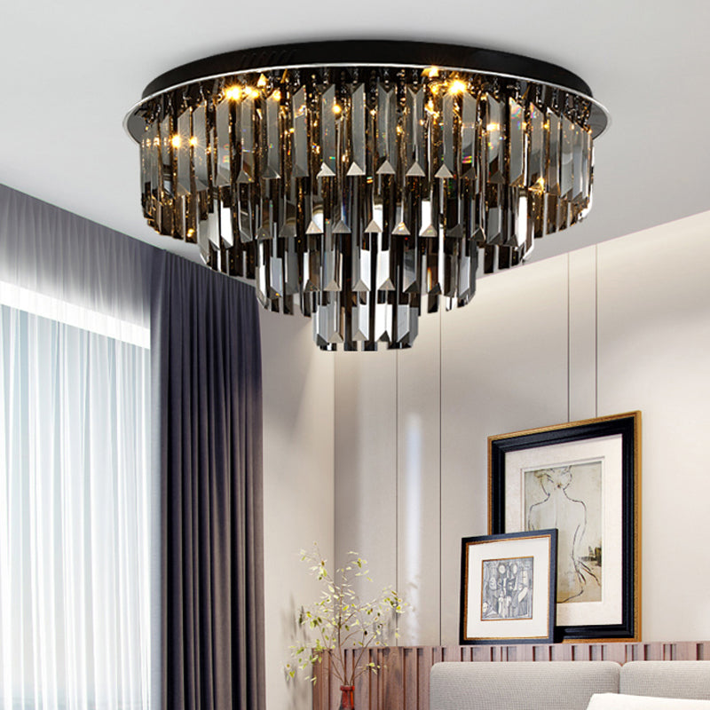 Smoke Gray Layered Ceiling Lamp Contemporary Crystal LED Ceiling Mount Light for Dining Room Clearhalo 'Ceiling Lights' 'Close To Ceiling Lights' 'Close to ceiling' 'Flush mount' Lighting' 152358