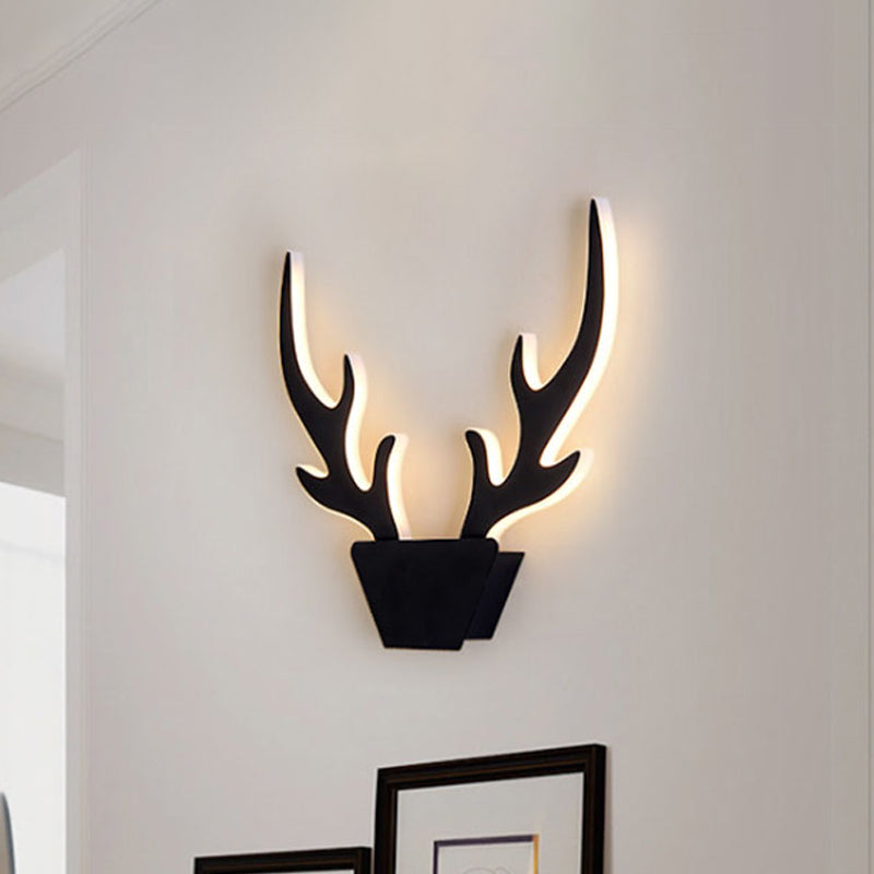 Antlers Acrylic Sconce Light Fixture Art Deco LED White/Black Wall Mounted Lamp in Warm/White Light Clearhalo 'Cast Iron' 'Glass' 'Industrial' 'Modern wall lights' 'Modern' 'Tiffany' 'Traditional wall lights' 'Wall Lamps & Sconces' 'Wall Lights' Lighting' 1523630