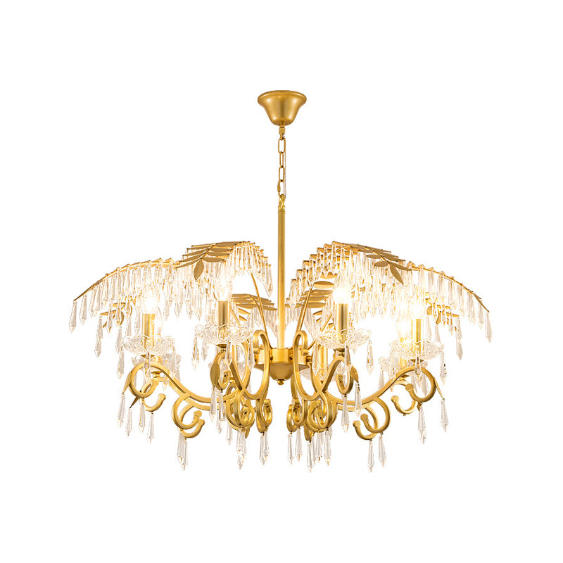 Vintage Style Branch Chandelier Light Fixture Metal and Crystal 3/6/8 Lights Hanging Lamp with Leaf Design in Gold Clearhalo 'Ceiling Lights' 'Chandeliers' 'Modern Chandeliers' 'Modern' Lighting' 152364