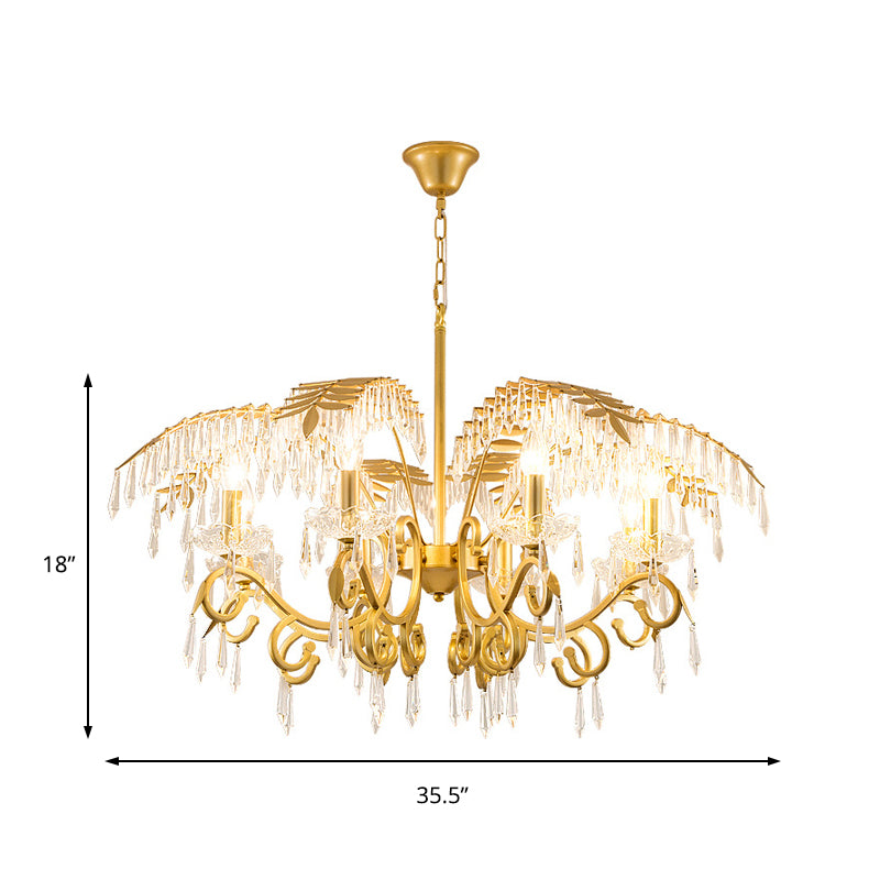 Vintage Style Branch Chandelier Light Fixture Metal and Crystal 3/6/8 Lights Hanging Lamp with Leaf Design in Gold Clearhalo 'Ceiling Lights' 'Chandeliers' 'Modern Chandeliers' 'Modern' Lighting' 152365