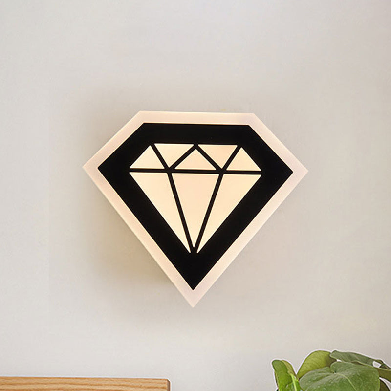Acrylic Diamond Bedside Wall Lamp Contemporary LED Black/White Sconce Light Fixture in Warm/White Light Clearhalo 'Cast Iron' 'Glass' 'Industrial' 'Modern wall lights' 'Modern' 'Tiffany' 'Traditional wall lights' 'Wall Lamps & Sconces' 'Wall Lights' Lighting' 1523670