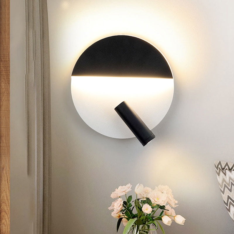 Black/White Round Wall Lamp LED Modern Simple Metallic Wall Light with Spotlight Black Clearhalo 'Cast Iron' 'Glass' 'Industrial' 'Modern wall lights' 'Modern' 'Tiffany' 'Traditional wall lights' 'Wall Lamps & Sconces' 'Wall Lights' Lighting' 1523676