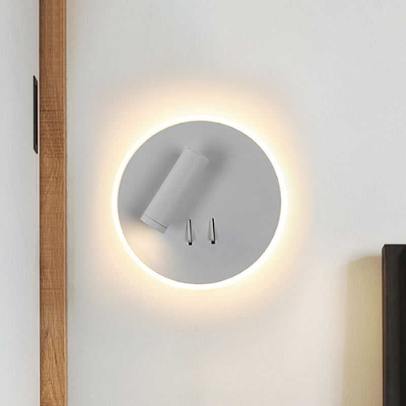 Black/White Round Wall Lamp LED Modern Simple Metallic Wall Light with Spotlight White Clearhalo 'Cast Iron' 'Glass' 'Industrial' 'Modern wall lights' 'Modern' 'Tiffany' 'Traditional wall lights' 'Wall Lamps & Sconces' 'Wall Lights' Lighting' 1523678