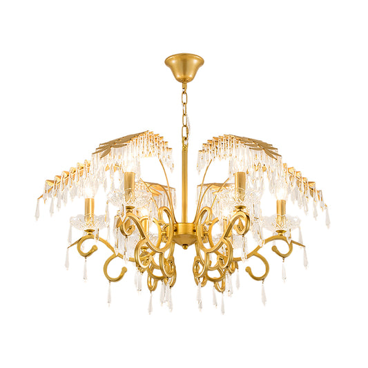 Vintage Style Branch Chandelier Light Fixture Metal and Crystal 3/6/8 Lights Hanging Lamp with Leaf Design in Gold Clearhalo 'Ceiling Lights' 'Chandeliers' 'Modern Chandeliers' 'Modern' Lighting' 152369