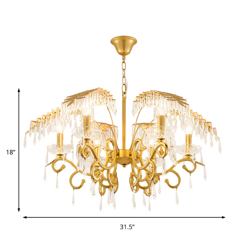 Vintage Style Branch Chandelier Light Fixture Metal and Crystal 3/6/8 Lights Hanging Lamp with Leaf Design in Gold Clearhalo 'Ceiling Lights' 'Chandeliers' 'Modern Chandeliers' 'Modern' Lighting' 152370