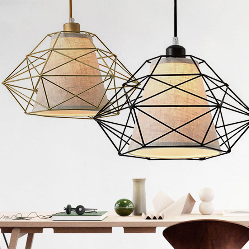 Black/Gold Diamond Ceiling Lamp 1 Light Modern Wire Caged Hanging Light for Dining Room Clearhalo 'Ceiling Lights' 'Modern Pendants' 'Modern' 'Pendant Lights' 'Pendants' Lighting' 1523702