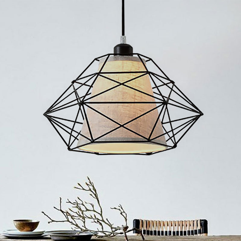 Black/Gold Diamond Ceiling Lamp 1 Light Modern Wire Caged Hanging Light for Dining Room Black Clearhalo 'Ceiling Lights' 'Modern Pendants' 'Modern' 'Pendant Lights' 'Pendants' Lighting' 1523703