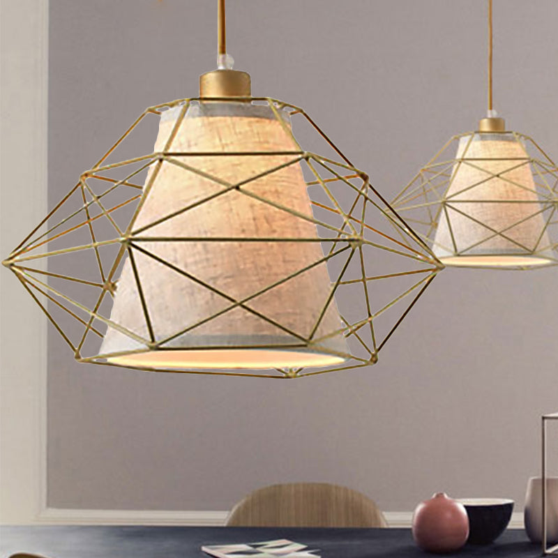 Black/Gold Diamond Ceiling Lamp 1 Light Modern Wire Caged Hanging Light for Dining Room Gold Clearhalo 'Ceiling Lights' 'Modern Pendants' 'Modern' 'Pendant Lights' 'Pendants' Lighting' 1523704