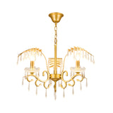 Vintage Style Branch Chandelier Light Fixture Metal and Crystal 3/6/8 Lights Hanging Lamp with Leaf Design in Gold Clearhalo 'Ceiling Lights' 'Chandeliers' 'Modern Chandeliers' 'Modern' Lighting' 152372