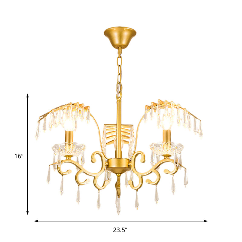 Vintage Style Branch Chandelier Light Fixture Metal and Crystal 3/6/8 Lights Hanging Lamp with Leaf Design in Gold Clearhalo 'Ceiling Lights' 'Chandeliers' 'Modern Chandeliers' 'Modern' Lighting' 152373