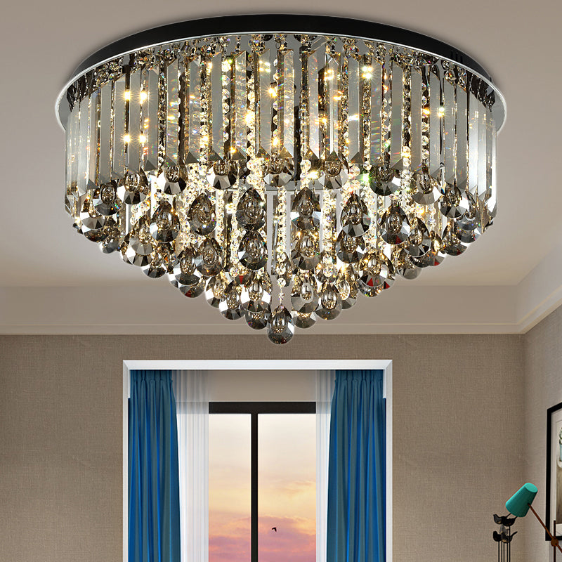 19.5"/23.5" Multi Tier Flush Mount Light Contemporary Crystal LED Ceiling Lamp in Smoke Grey for Bedroom Smoke Gray 19.5" Clearhalo 'Ceiling Lights' 'Close To Ceiling Lights' 'Close to ceiling' 'Flush mount' Lighting' 152376