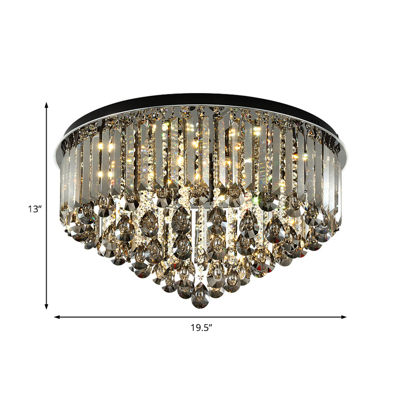 19.5"/23.5" Multi Tier Flush Mount Light Contemporary Crystal LED Ceiling Lamp in Smoke Grey for Bedroom Clearhalo 'Ceiling Lights' 'Close To Ceiling Lights' 'Close to ceiling' 'Flush mount' Lighting' 152379