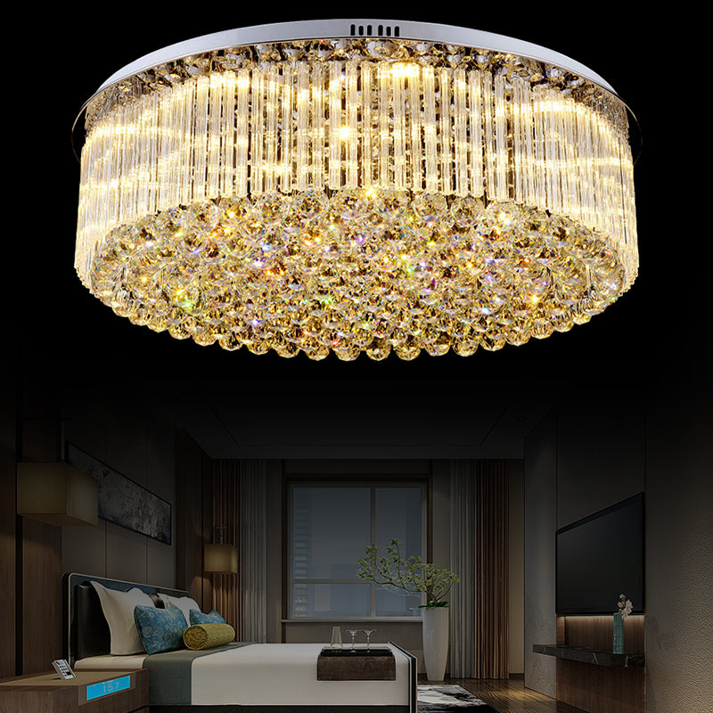 Clear Crystal Drum Flush Mount Light Contemporary 19.5"/23.5" Wide LED Ceiling Lamp for Living Room Clear 31.5" Clearhalo 'Ceiling Lights' 'Close To Ceiling Lights' 'Close to ceiling' 'Flush mount' Lighting' 152407