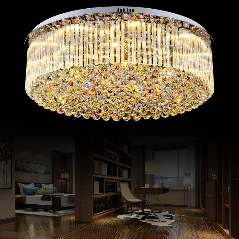 Clear Crystal Drum Flush Mount Light Contemporary 19.5"/23.5" Wide LED Ceiling Lamp for Living Room Clearhalo 'Ceiling Lights' 'Close To Ceiling Lights' 'Close to ceiling' 'Flush mount' Lighting' 152408