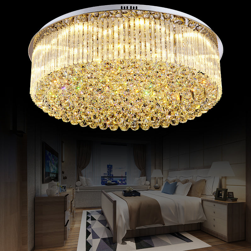 Clear Crystal Drum Flush Mount Light Contemporary 19.5"/23.5" Wide LED Ceiling Lamp for Living Room Clear 23.5" Clearhalo 'Ceiling Lights' 'Close To Ceiling Lights' 'Close to ceiling' 'Flush mount' Lighting' 152411