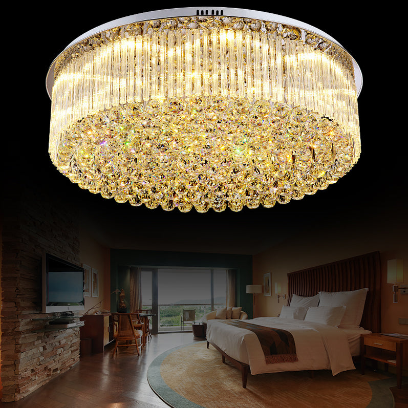 Clear Crystal Drum Flush Mount Light Contemporary 19.5"/23.5" Wide LED Ceiling Lamp for Living Room Clearhalo 'Ceiling Lights' 'Close To Ceiling Lights' 'Close to ceiling' 'Flush mount' Lighting' 152412