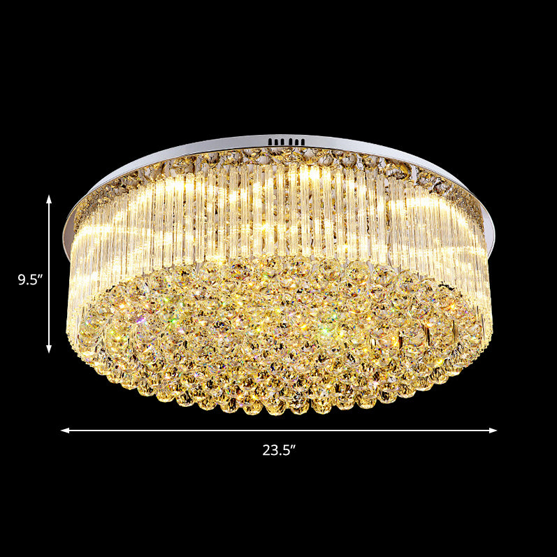 Clear Crystal Drum Flush Mount Light Contemporary 19.5"/23.5" Wide LED Ceiling Lamp for Living Room Clearhalo 'Ceiling Lights' 'Close To Ceiling Lights' 'Close to ceiling' 'Flush mount' Lighting' 152414