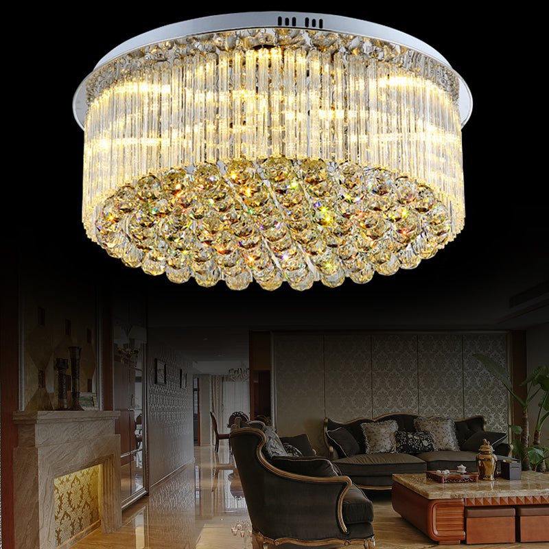 Clear Crystal Drum Flush Mount Light Contemporary 19.5"/23.5" Wide LED Ceiling Lamp for Living Room Clear 19.5" Clearhalo 'Ceiling Lights' 'Close To Ceiling Lights' 'Close to ceiling' 'Flush mount' Lighting' 152415