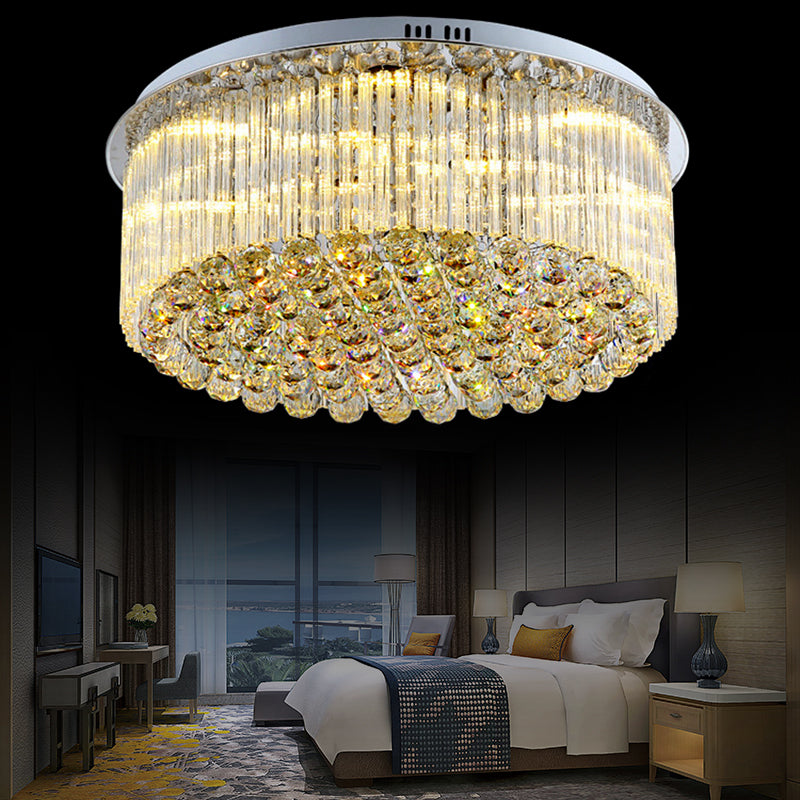 Clear Crystal Drum Flush Mount Light Contemporary 19.5"/23.5" Wide LED Ceiling Lamp for Living Room Clearhalo 'Ceiling Lights' 'Close To Ceiling Lights' 'Close to ceiling' 'Flush mount' Lighting' 152416