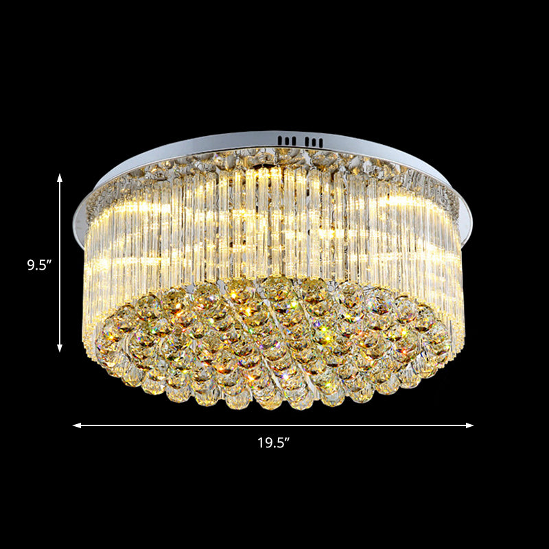 Clear Crystal Drum Flush Mount Light Contemporary 19.5"/23.5" Wide LED Ceiling Lamp for Living Room Clearhalo 'Ceiling Lights' 'Close To Ceiling Lights' 'Close to ceiling' 'Flush mount' Lighting' 152418