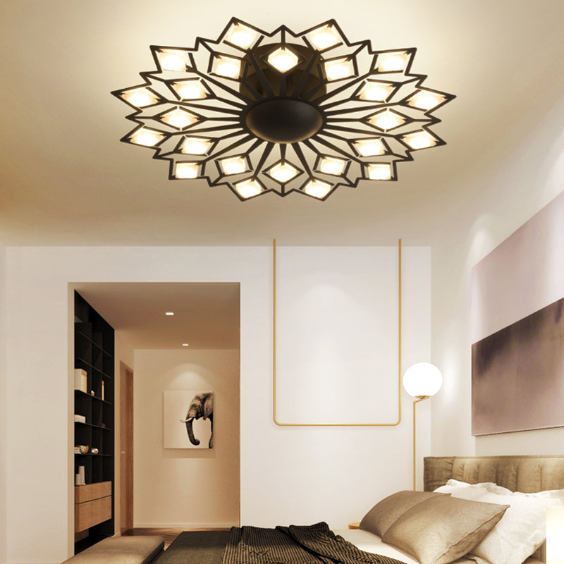 Floral Flush Mount Lamp Contemporary Metal Black/White LED Bedroom Ceiling Mounted Fixture Black Clearhalo 'Ceiling Lights' 'Close To Ceiling Lights' 'Close to ceiling' 'Semi-flushmount' Lighting' 152424