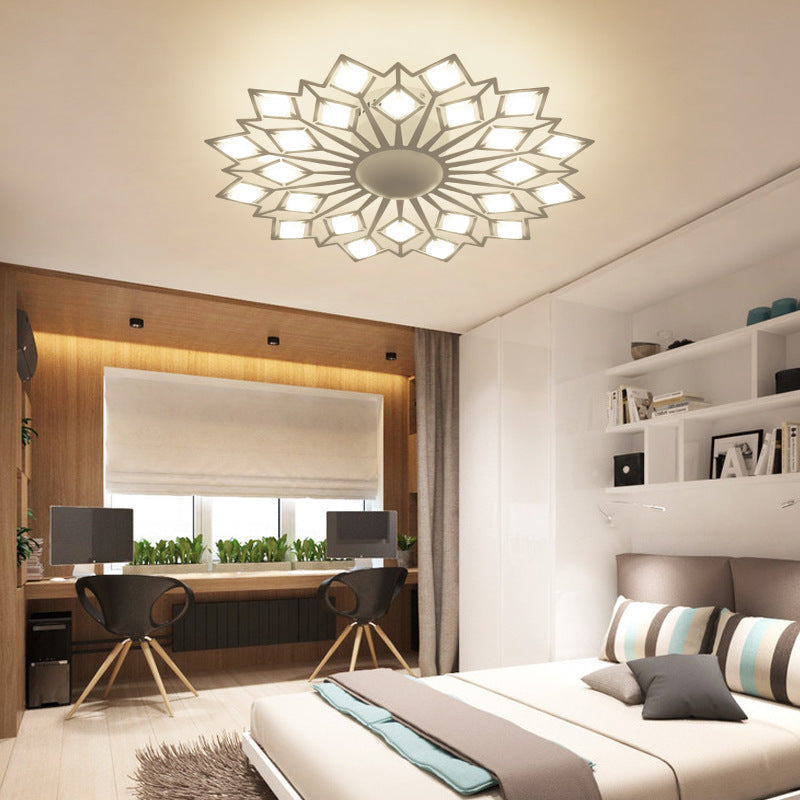 Floral Flush Mount Lamp Contemporary Metal Black/White LED Bedroom Ceiling Mounted Fixture White Clearhalo 'Ceiling Lights' 'Close To Ceiling Lights' 'Close to ceiling' 'Semi-flushmount' Lighting' 152427