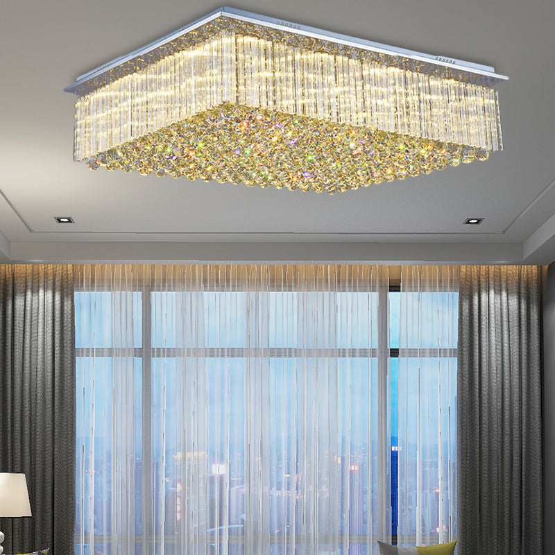 31.5"/37.5" Wide Rectangle Ceiling Lamp Modern Style Crystal LED Ceiling Mount Light in Clear for Bedroom Clear Clearhalo 'Ceiling Lights' 'Close To Ceiling Lights' 'Close to ceiling' 'Flush mount' Lighting' 152433