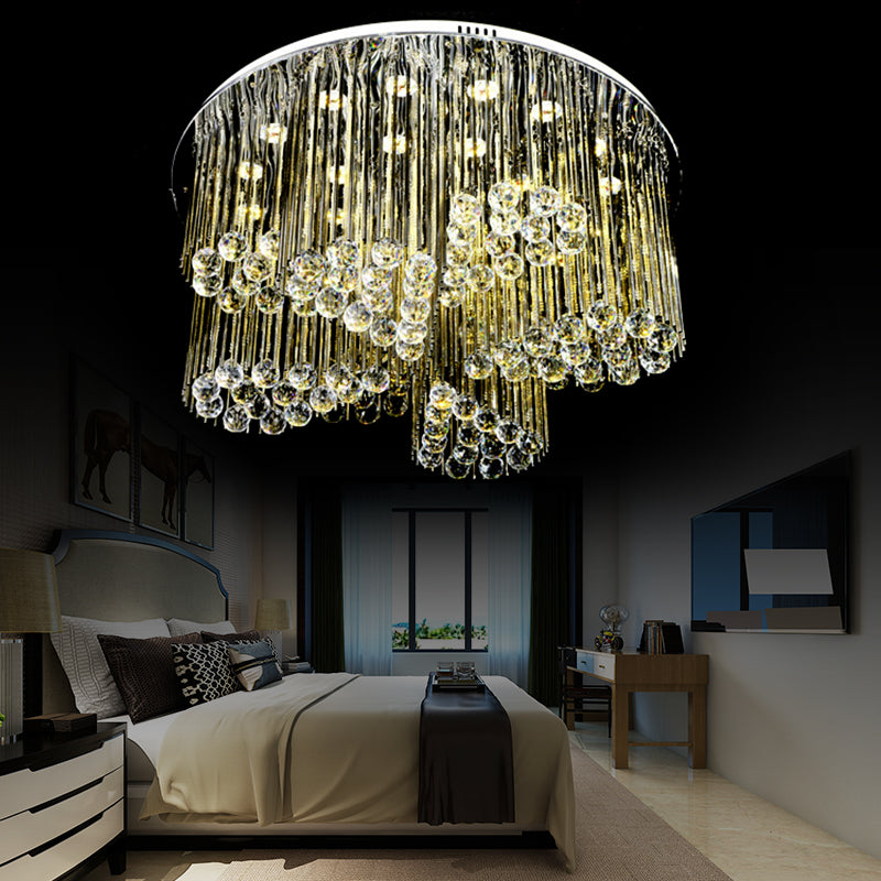 Bedroom Circle Flush Ceiling Light Clear Crystal Contemporary Chrome LED Ceiling Lamp with Flower Design Chrome 31.5" Clearhalo 'Ceiling Lights' 'Close To Ceiling Lights' 'Close to ceiling' 'Flush mount' Lighting' 152442