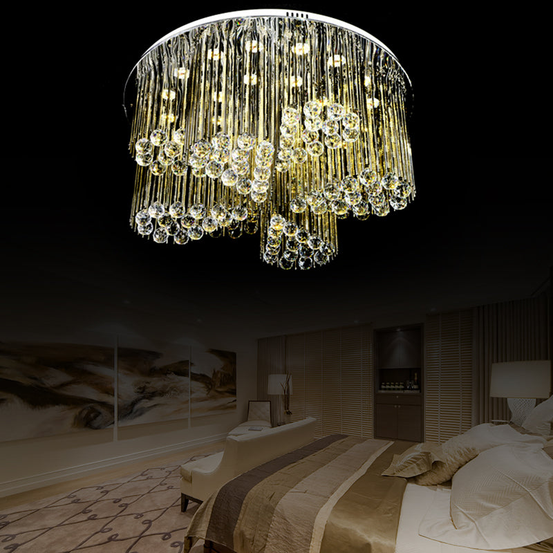 Bedroom Circle Flush Ceiling Light Clear Crystal Contemporary Chrome LED Ceiling Lamp with Flower Design Clearhalo 'Ceiling Lights' 'Close To Ceiling Lights' 'Close to ceiling' 'Flush mount' Lighting' 152445