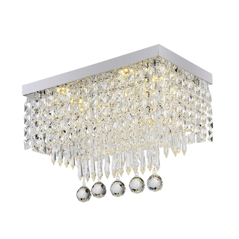 Clear Rectangle Flush Ceiling Light 19.5"/23.5" Dia LED Modern Crystal and Metal Ceiling Lamp for Kitchen Clearhalo 'Ceiling Lights' 'Close To Ceiling Lights' 'Close to ceiling' 'Flush mount' Lighting' 152453