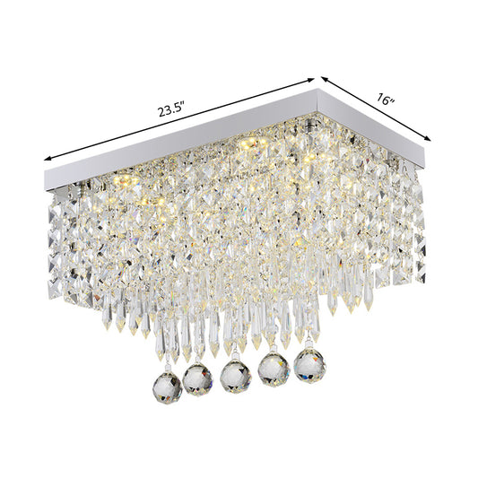 Clear Rectangle Flush Ceiling Light 19.5"/23.5" Dia LED Modern Crystal and Metal Ceiling Lamp for Kitchen Clearhalo 'Ceiling Lights' 'Close To Ceiling Lights' 'Close to ceiling' 'Flush mount' Lighting' 152455