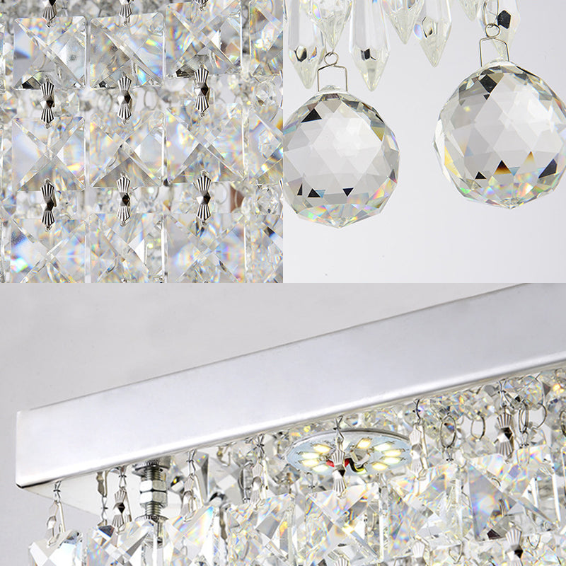 Clear Rectangle Flush Ceiling Light 19.5"/23.5" Dia LED Modern Crystal and Metal Ceiling Lamp for Kitchen Clearhalo 'Ceiling Lights' 'Close To Ceiling Lights' 'Close to ceiling' 'Flush mount' Lighting' 152456