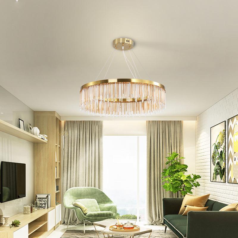 Gold Finish Metal Chandelier Light Fixture Modern Round LED Hanging Lamp with Crystal Prism Gold Clearhalo 'Ceiling Lights' 'Chandeliers' 'Modern Chandeliers' 'Modern' Lighting' 152457