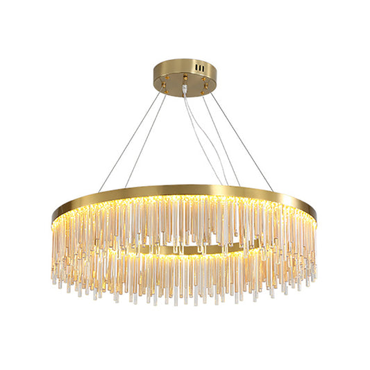 Gold Finish Metal Chandelier Light Fixture Modern Round LED Hanging Lamp with Crystal Prism Clearhalo 'Ceiling Lights' 'Chandeliers' 'Modern Chandeliers' 'Modern' Lighting' 152460