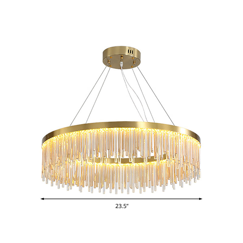 Gold Finish Metal Chandelier Light Fixture Modern Round LED Hanging Lamp with Crystal Prism Clearhalo 'Ceiling Lights' 'Chandeliers' 'Modern Chandeliers' 'Modern' Lighting' 152461