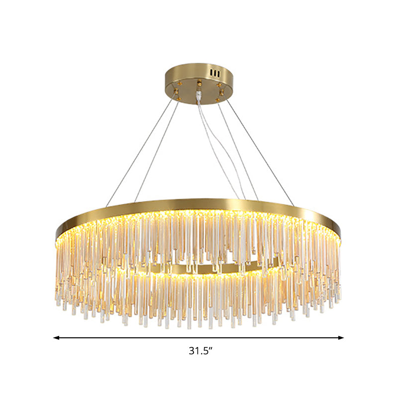 Gold Finish Metal Chandelier Light Fixture Modern Round LED Hanging Lamp with Crystal Prism Clearhalo 'Ceiling Lights' 'Chandeliers' 'Modern Chandeliers' 'Modern' Lighting' 152462