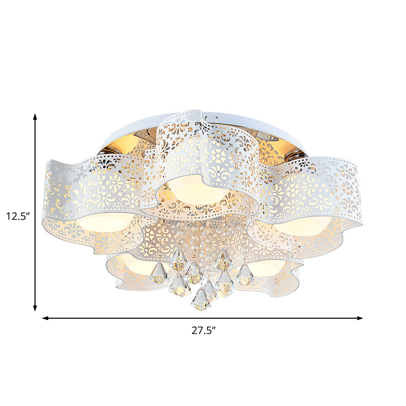 Modernist Etched Flower Ceiling Lamp Crystal 3/5 Lights Ceiling Lamp with Opal Glass Ball Shade in Pink/White Clearhalo 'Ceiling Lights' 'Close To Ceiling Lights' 'Close to ceiling' 'Flush mount' Lighting' 152466