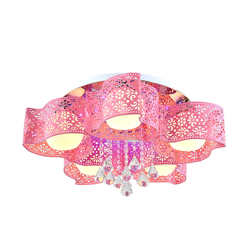 Modernist Etched Flower Ceiling Lamp Crystal 3/5 Lights Ceiling Lamp with Opal Glass Ball Shade in Pink/White Clearhalo 'Ceiling Lights' 'Close To Ceiling Lights' 'Close to ceiling' 'Flush mount' Lighting' 152470