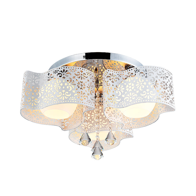 Modernist Etched Flower Ceiling Lamp Crystal 3/5 Lights Ceiling Lamp with Opal Glass Ball Shade in Pink/White Clearhalo 'Ceiling Lights' 'Close To Ceiling Lights' 'Close to ceiling' 'Flush mount' Lighting' 152473