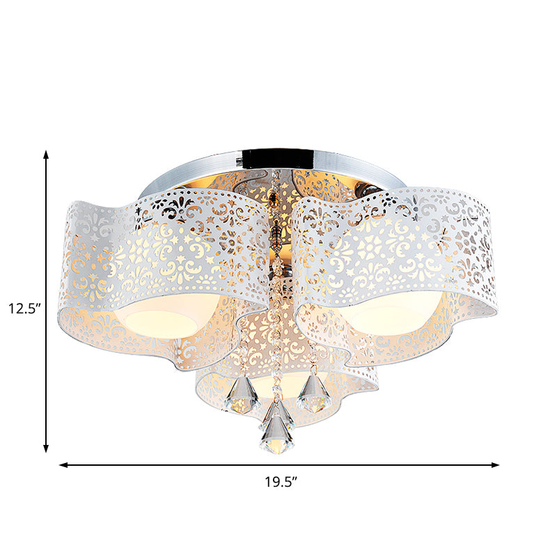 Modernist Etched Flower Ceiling Lamp Crystal 3/5 Lights Ceiling Lamp with Opal Glass Ball Shade in Pink/White Clearhalo 'Ceiling Lights' 'Close To Ceiling Lights' 'Close to ceiling' 'Flush mount' Lighting' 152474