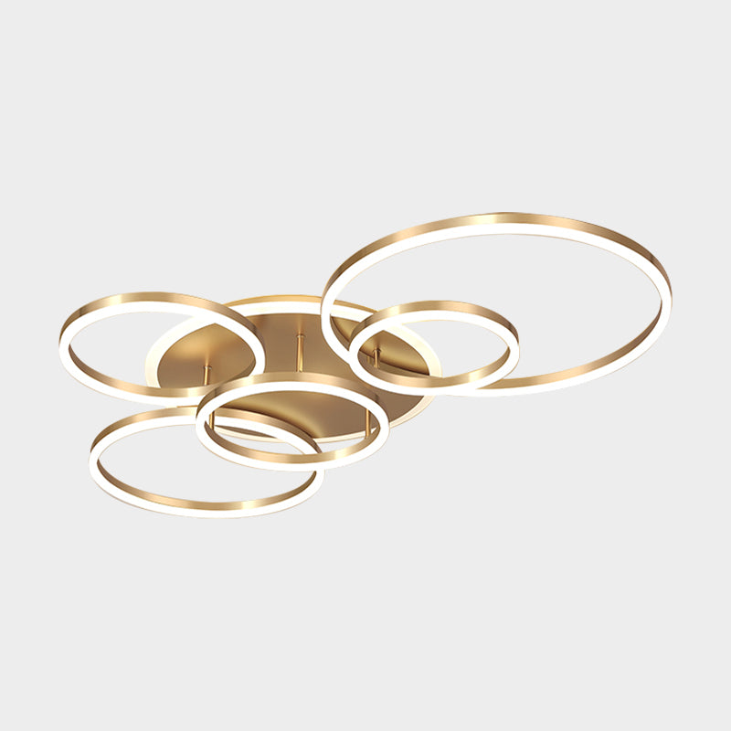 2 Tiers Ring Flush Mount Ceiling Fixture Simple Metal 2/3/5 Lights Gold Bedroom Ceiling Mount Light in Warm/White Clearhalo 'Ceiling Lights' 'Close To Ceiling Lights' 'Close to ceiling' 'Flush mount' Lighting' 152503