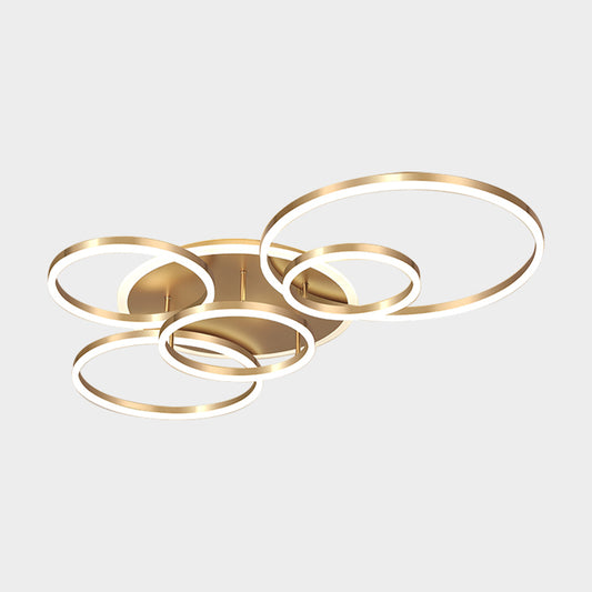 2 Tiers Ring Flush Mount Ceiling Fixture Simple Metal 2/3/5 Lights Gold Bedroom Ceiling Mount Light in Warm/White Clearhalo 'Ceiling Lights' 'Close To Ceiling Lights' 'Close to ceiling' 'Flush mount' Lighting' 152503