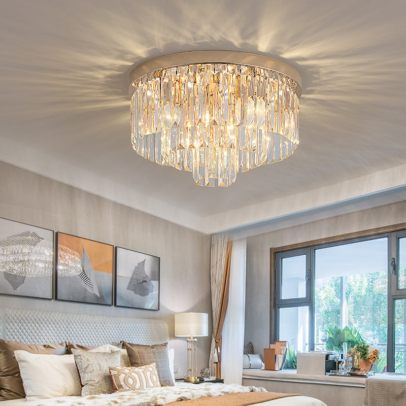 LED Multi Tier Flush Ceiling Light with Clear Crystal Block Vintage Ceiling Lamp in Gold for Bedroom Gold 19.5" Clearhalo 'Ceiling Lights' 'Close To Ceiling Lights' 'Close to ceiling' 'Flush mount' Lighting' 152527