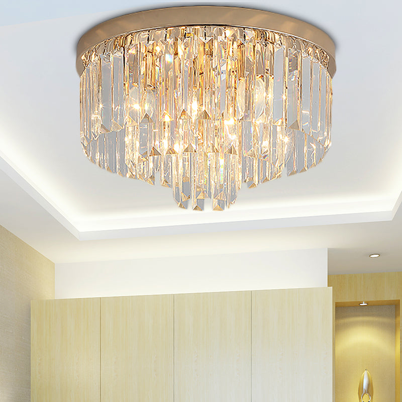 LED Multi Tier Flush Ceiling Light with Clear Crystal Block Vintage Ceiling Lamp in Gold for Bedroom Gold 16" Clearhalo 'Ceiling Lights' 'Close To Ceiling Lights' 'Close to ceiling' 'Flush mount' Lighting' 152529