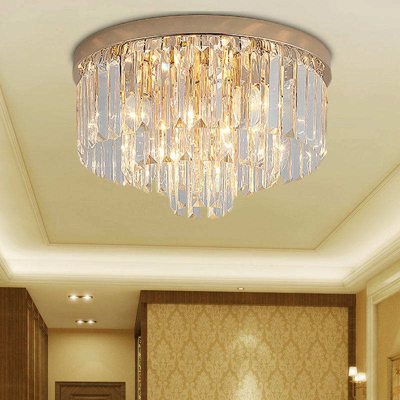 LED Multi Tier Flush Ceiling Light with Clear Crystal Block Vintage Ceiling Lamp in Gold for Bedroom Gold 12" Clearhalo 'Ceiling Lights' 'Close To Ceiling Lights' 'Close to ceiling' 'Flush mount' Lighting' 152531