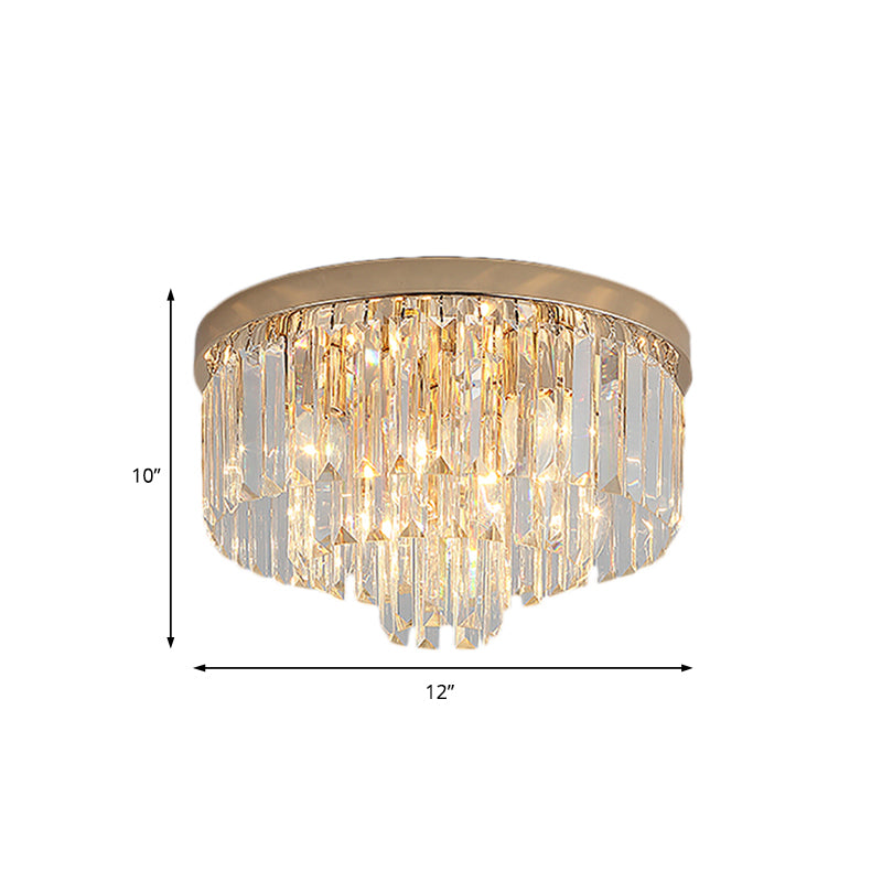 LED Multi Tier Flush Ceiling Light with Clear Crystal Block Vintage Ceiling Lamp in Gold for Bedroom Clearhalo 'Ceiling Lights' 'Close To Ceiling Lights' 'Close to ceiling' 'Flush mount' Lighting' 152534