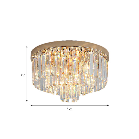 LED Multi Tier Flush Ceiling Light with Clear Crystal Block Vintage Ceiling Lamp in Gold for Bedroom Clearhalo 'Ceiling Lights' 'Close To Ceiling Lights' 'Close to ceiling' 'Flush mount' Lighting' 152534