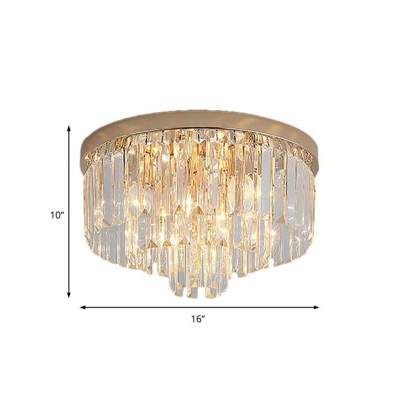 LED Multi Tier Flush Ceiling Light with Clear Crystal Block Vintage Ceiling Lamp in Gold for Bedroom Clearhalo 'Ceiling Lights' 'Close To Ceiling Lights' 'Close to ceiling' 'Flush mount' Lighting' 152535