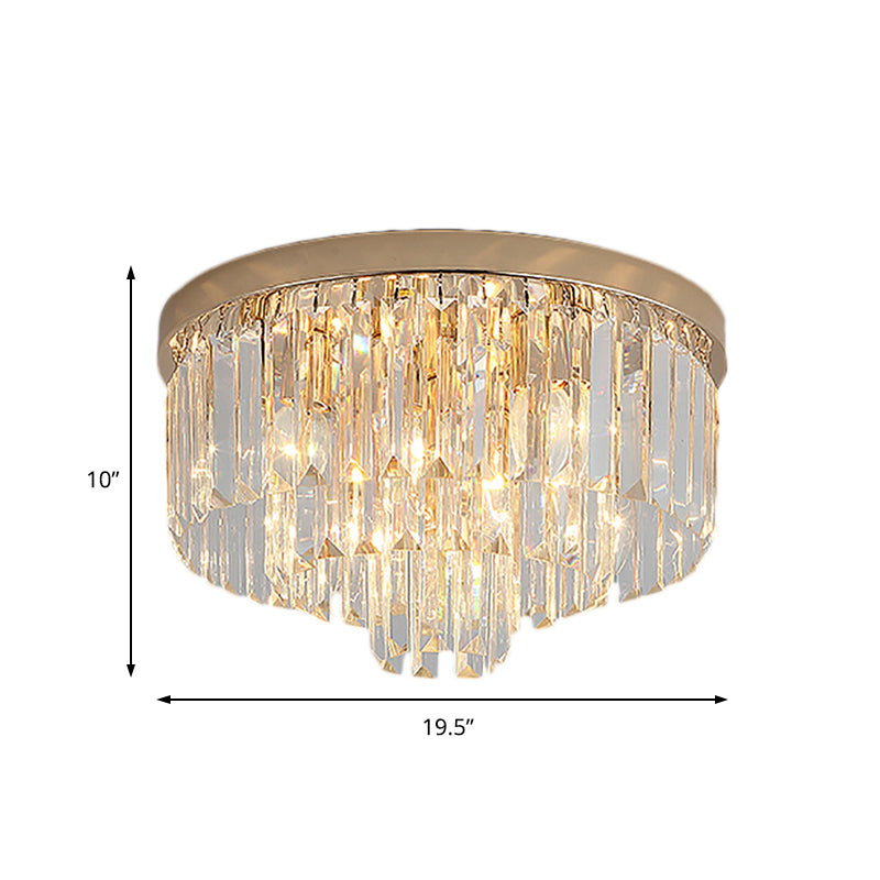 LED Multi Tier Flush Ceiling Light with Clear Crystal Block Vintage Ceiling Lamp in Gold for Bedroom Clearhalo 'Ceiling Lights' 'Close To Ceiling Lights' 'Close to ceiling' 'Flush mount' Lighting' 152536